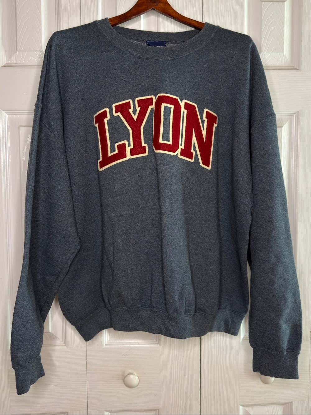 MV Sport XL Lyon Charcoal Varsity Chenille Letter Crewneck Sweatshirt
